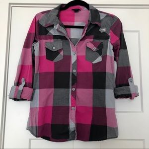 Fox Pink and Gray Button Down Shirt